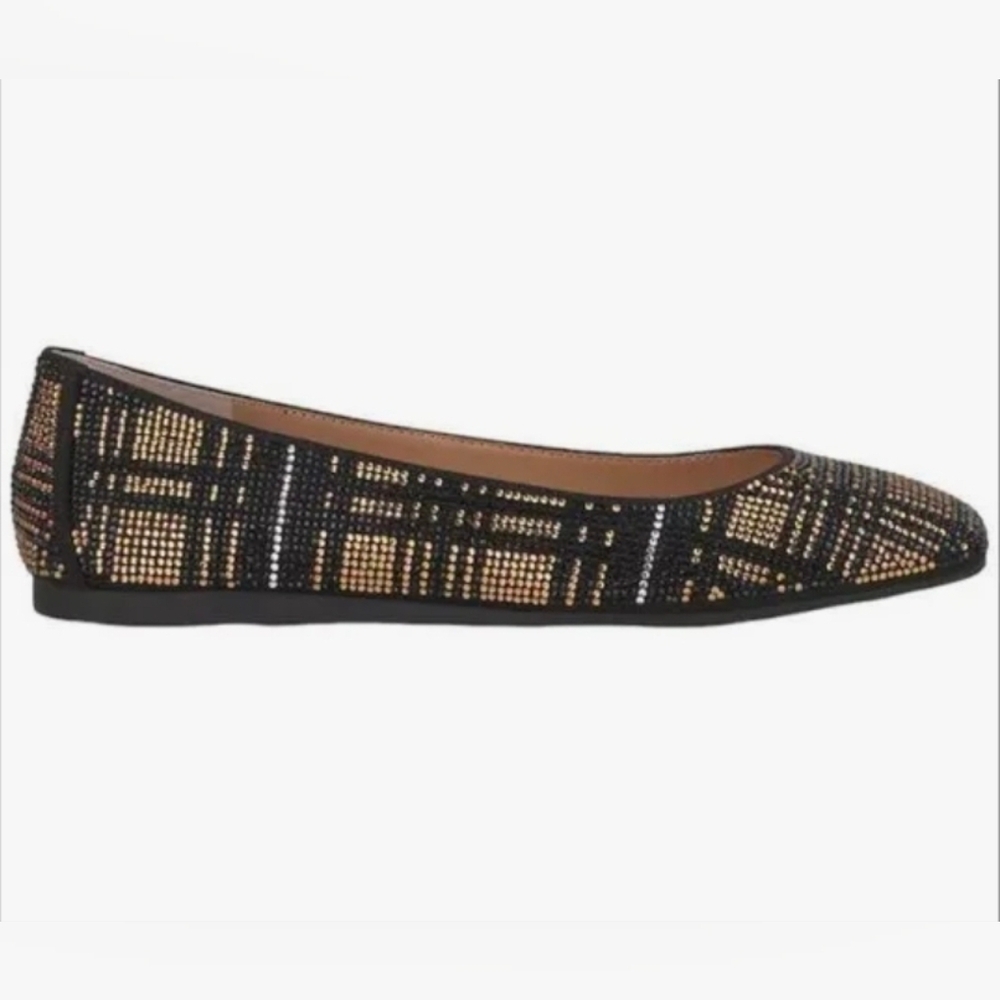 Inc International Concepts Womens Black & Gold Rhinestone Flats Sz 6.5 Juney New